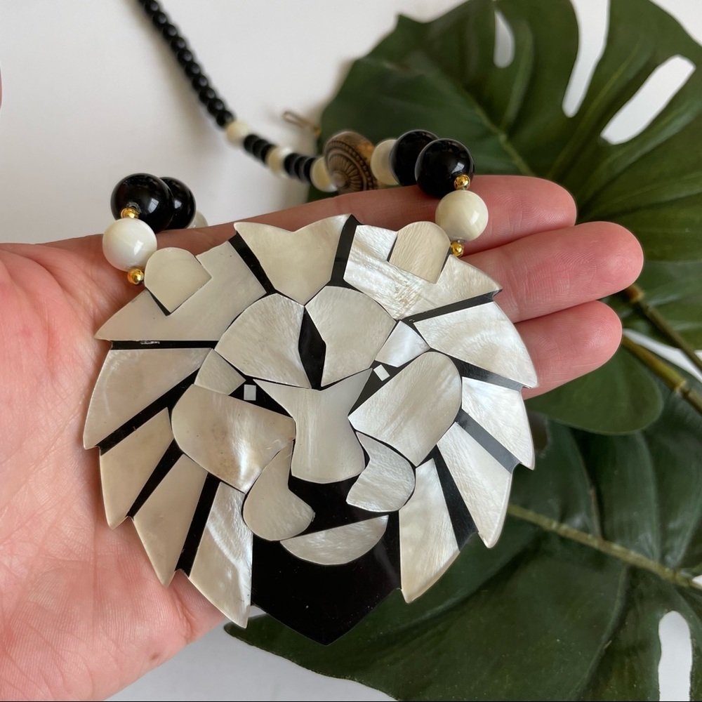 Lee Sands Large Unique Lion Head Statement Necklace